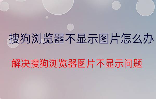 搜狗浏览器不显示图片怎么办 解决搜狗浏览器图片不显示问题